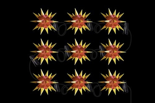 DecoTrend GmbH Sterntaler Sternenkette | Weihnachtsstern Kette | 9 Sterne | 18 Zacker | Rot/Gelb | 16cm | Innen und Außen | LED | Netzstecker | mit Timer