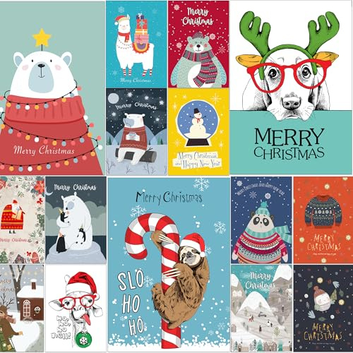 Bear and Bee 50 tarjetas navideñas populares diferentes con muchos osos, con sobres kraft reciclados