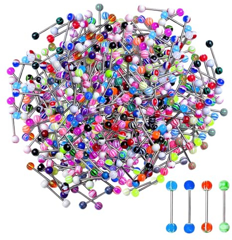 KRYMSON Lot de 50 clous de langue hypoallergéniques, en acier inoxydable, en acrylique, bijoux de piercing imperméables et résistants à la transpiration., Métal