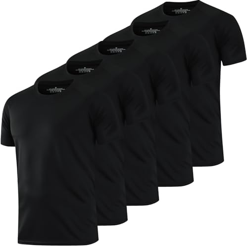 HovSiyla 5 Pack Running Shirts Men Sport Tops Dry Fit Gym Wicking Athletic T Shirts Breathable Cool Workout Shirts Black L