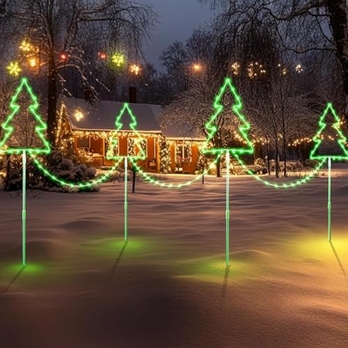 Quntis 4Pack Gartenstecker Weihnachtsbaum, IP65 Wasserdicht Weihnachtsbeleuchtung für Garten, 8 Modi und Timer Funktion Strom Weihnachtsdeko für Weihnachten Außen Garten Wege Rasen