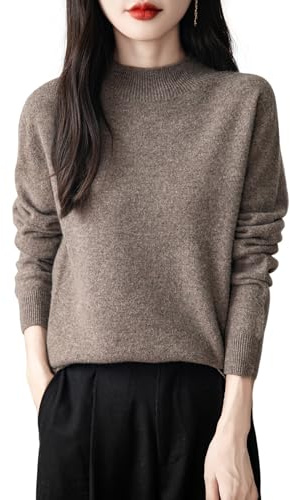 Chanyarn 100% Lana Merina Mujer Jersey de Cuello Simulado Manga Larga Suéter Primavera Otoño Sin Costura Jersey de Punto