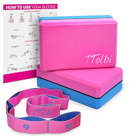 Yoga Blocks 2 Pack with Strap & Guide – Non-Slip EVA Foam Pilates Blocks for Home Workouts, Dance, Ballet, Gymnastics & Stretching Exercise | Ideal Dancer Gifts