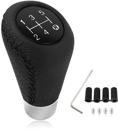 Car Gear Shift Knob with 4 Adaptive Parts,Leather 5 Speed Shift Knobs for Replacement Broken Shifter Knobs,Universal Non-Slip Manual Shift Knob Car Interior Accessories for Most Vehicles (Black)