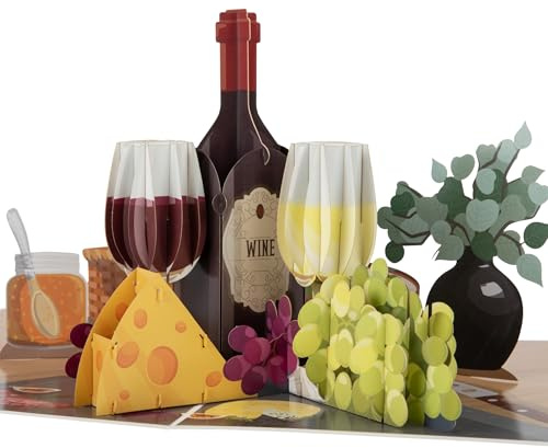 Cardology - Wine & Cheese Pop-Up Card | 3D Wine Lover Greetings for Birthday, Mothers Day or Fathers Day