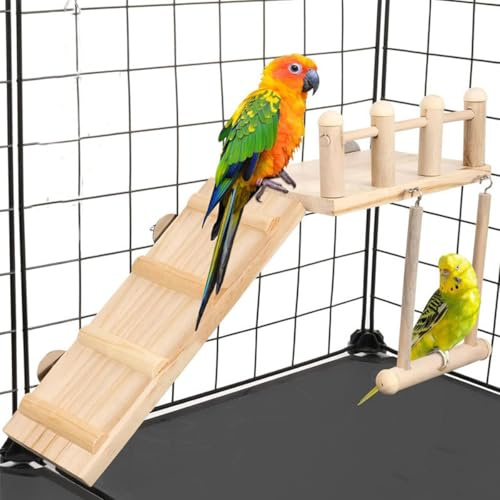 ZYYRSS Parrot Climbing Ladder, Bird Wooden Playground with Climbing Ladder Stand, Parrot Play Stand, Bird Swing for Small Lovebirds, Goldens, Hamsters, Bird Cage Chew Toy Set