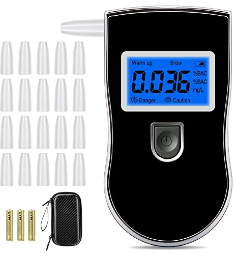 Alcohol Breathalyzer, Portable Alcohol Breath Tester with 20Pcs Mouthpieces, High Accurate BAC Alcohol Breathalyzer, Professional Breathalysers Blood Alcohol Tester with LCD Digital Screen