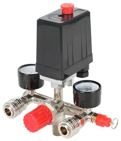 Tryckregulator 400 V med tryckbrytare med 2 mätindikatorer från 0 till 12 bar, luftkompressorpumpdelar, automatisk tryckkontrollbrytare för 400 V kompressor, bambuhållare