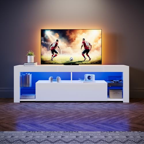 SONNI Lowboard med LED (16 färger) 160 x 35 x 50,5 cm glasgolv högglans svart