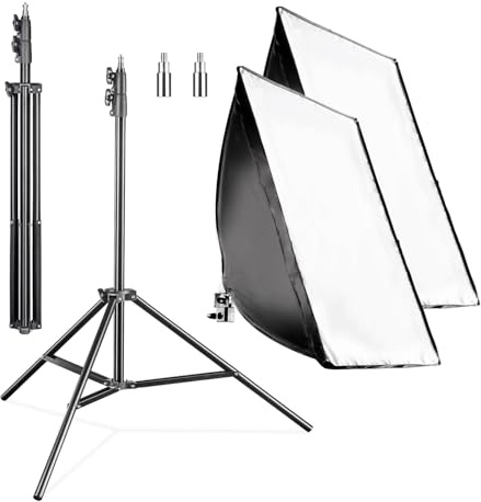 Walimex Pro Set 2 Softbox 40 x 60 cm con 35 W LED y 2 trípodes de lámpara FT-8051 Altura hasta 260 cm, Iluminación de Estudio 5000 K luz de día con Soporte de luz con amortiguación de Muelle