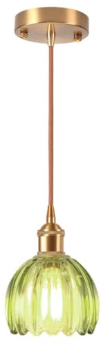 DLGLOLIN Suspension Luminaires en Verre Verte Fleur Vintage Laiton Doré Lustre Salon Moderne Éclairage de Plafond Art Déco Intérieure Lampe Suspendues Pour Salle à Manger Chambre Cuisine