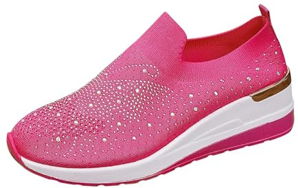 Baskets À Paillettes Tendance Pour Femmes, Chaussures Compensées Plateforme, En Scintillante, Respirantes Bottes Courtes Femmes Sans Talon (Hot Pink, 41) Basket De Marche Femme Sport Chaussure