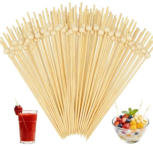 JAXICREY 200Pcs Cocktail Sticks, 4.7 Inch Bamboo Cocktail Sticks for Food, Fancy Wooden Skewers Toothpicks, Long Food Picks Decorative for Canape, Appetizers, Drinks, Coctail, Fruits, Burger, Sandwich