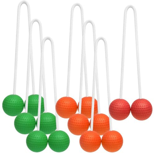 Qury 6 par golfbollar med 50 cm rep, golfboll, golfrackboll för kastspel kan användas inomhus och utomhus (orange grön)