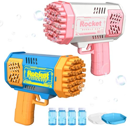 2 Packs Pistola de Burbuja para Niños, Máquina de Burbujas Automática con 4 Solución de Recarga de Burbujas, Pistola Pompas de Jabon para Fiestas Verano Al Aire Libre Regalo