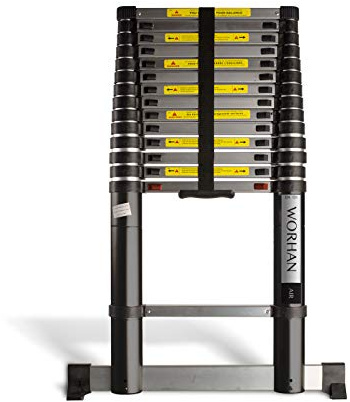 WORHAN Echelle de 4.4m Télescopique Pro Technologie Air Soft Close Aluminium Anodisé Solide Extensible avec Une Barre Stabilisatrice 440cm 1K4.4Air