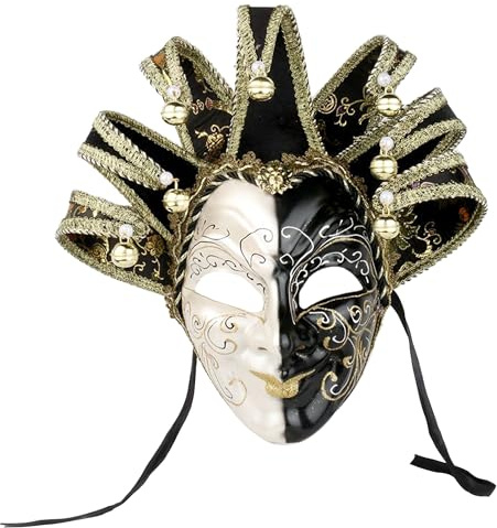 YU FENG Masque de Mardi Gras de la Nouvelle-Orléans - Noir et blanc - Costume de bouffon - Défilés de carnaval - Noir