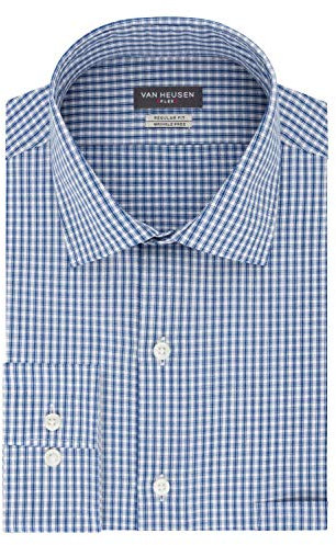 Van Heusen Men's Dress Shirt Regular Fit Flex Collar Check, Midnight, 16.5 Neck 34-35 Sleeve