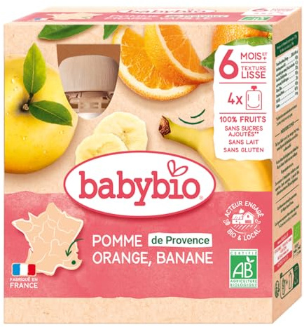 Babybio - Gourdes Pomme de nouvelle-aquitaine/Orange/Banane Bio - Dès 6 mois - 360 g