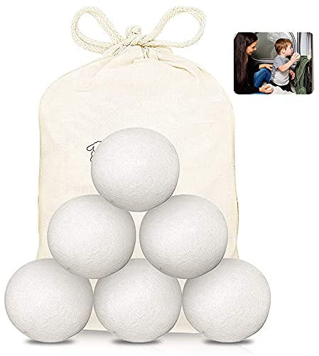 MEEQIAO 6 Balles de Séchage, Boules de Séchage de Laine 100% Organiques, Laine Balles Réutilisables, Séchage Rapide, Assouplissant Tissu Naturel, Antistatique (6)