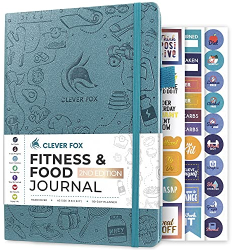 Clever Fox Fitness & Food Journal - Närings- och träningsplanerare för kvinnor och män - diet- och gymträning loggbok med kalendrar, diet- och träningsmätare - Odaterad, A5, inbunden (akvamarin)