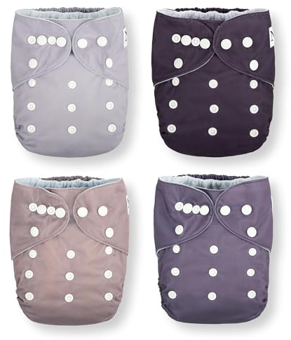 Nora's Nursery Cloth Pocket Diapers 4 Pack with 4 Inserts - Waterproof Cover, Washable, Reusable & One Size Adjustable Pocket Diapers for Newborns and Toddlers - Amethyst