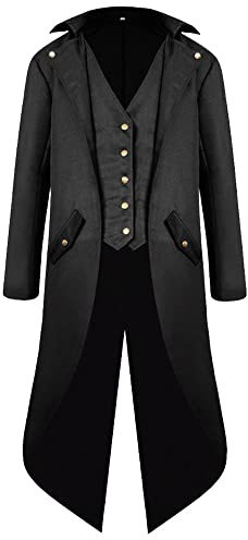 kinstell Herren Steampunk Vintage Frack Jacke Mittelalter Gothic Viktorianischer Gehrock Halloween Uniform Kostüm Cosplay, Schwarz , XL