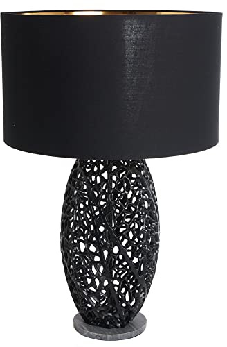 Riess Ambiente Design Tischlampe Leaf schwarz Metall Stoffschirm Marmorfuß Handmade