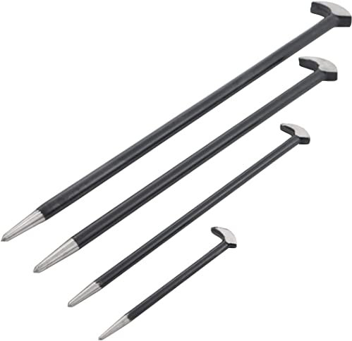 Dunnet Tools Juego de 4 barras de palanca de acero forjado resistente para talón y dedo del pie para automóviles de 150, 300, 400, 500 mm, herramienta de palanca de alineación de palanca, cabezal