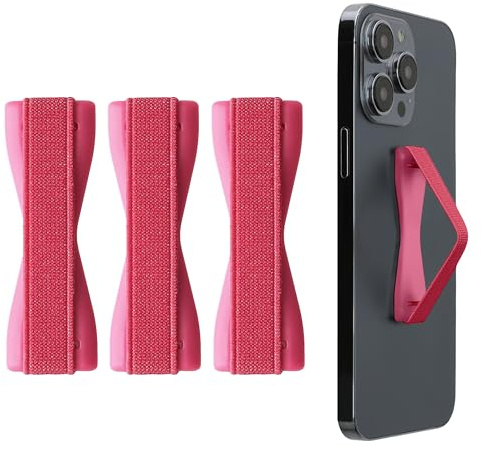 kwmobile Finger Holders For Smartphones - Set of 3 Self Adhesive Elasticated Finger Holder Straps for Phones - Metallic Pink/Metallic Pink/Metallic Pink