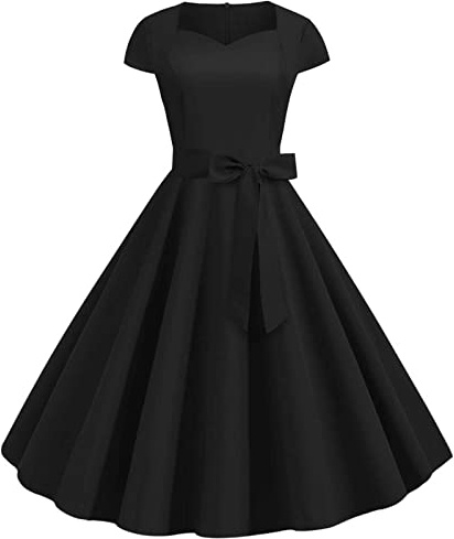 Singular-Point Robe Femme Soiree,Robe Femmes Vintage des Années 50 Chic et Elegant Robe Rockabilly Robes de Cocktail 2024 Mode Jupes Printemps et Automne Pas Cher,2-Noir,S,F41785