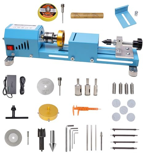 Onetuon Mini tornio per legno con fresatura multiuso tipo tornio con accessori per fresatura di tornio in legno, per lucidatura del legno, molatura, taglio e fresatura, 7 cm x 16 cm, 24 VDC 96 W, 7
