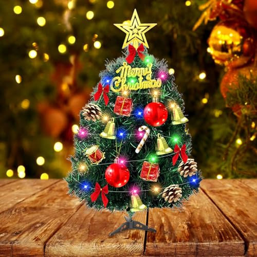 Mini albero di Natale, piccolo albero di Natale con illuminazione, alberi di Natale artificiali, tavolo a LED, albero di Natale, albero di Natale adornato, mini albero di Natale decorato per