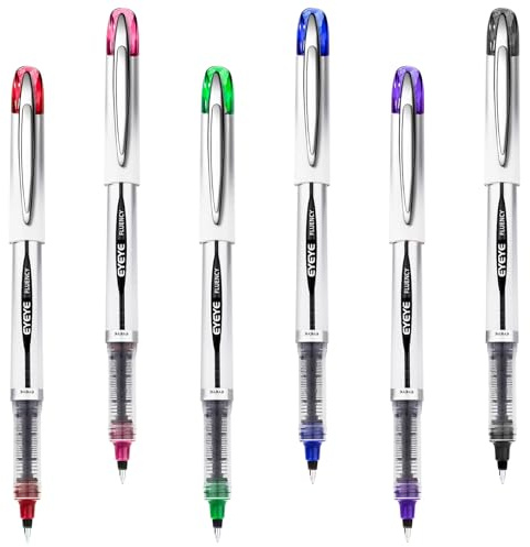 EYEYE Liquid Ink Rollerball Pen 0.7mm, 6 Assorted Colors Medium Point Pen Quick Dry, Liquid Ink Pens Fine Point Smooth Writing Pens for Journaling, Note Taking, School, Office Supplies