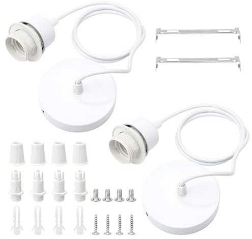 TNSLAND 2 Pezzi Portalampada E27 Bianco, Cavo Lampada da 100 Cm, Compatibile Rosone Lampadario Soffitto, Porta Lampada da Soffitto, Porta Lampada E27 per Cucina, Soggiorno, Sala da Pranzo