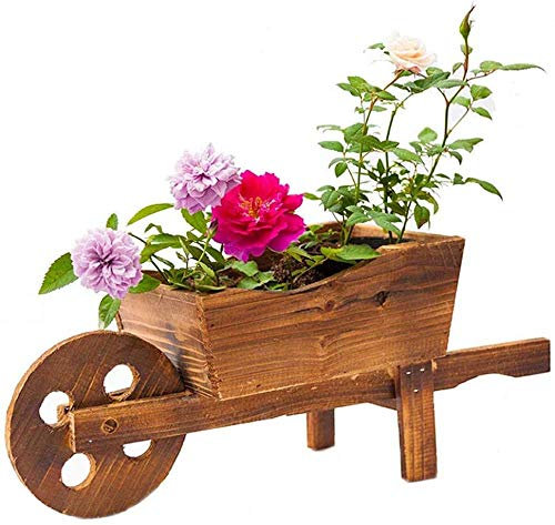 Fioriera ornamentale a carriola, fioriera multifunzione in legno, fioriera in legno ornamentale da giardino per giardino all'aperto