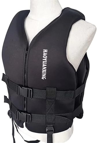 Gilet de Kayak Adulte, Gilet de Sécurité Réglable avec Ceinture Ajustable et Fermeture Éclair, Idéal pour la Navigation, la Natation et Les Sports Nautiques(Black,L)