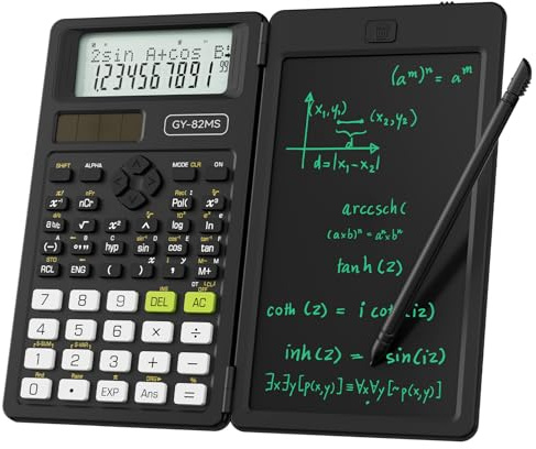 NEWYES Wissenschaftlicher Taschenrechner, 82MS Ingenieurrechner mit Schreibtablett und Stift, 240 Funktionen, 2-zeiliges Display, Mittel- und Oberschulbedarf, Schwarz