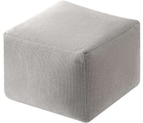 Thdsubb Square Pouf Ottoman Fußhocker Corduroy Sitzsack Ungepolsterter Fußkissen Pouf Bezug für Living Room & Bedroom (Grau,40-40-30cm)