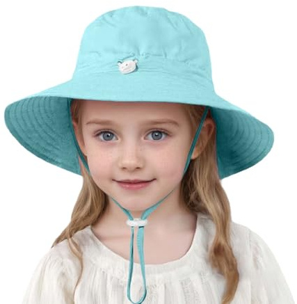 Generisch Sombrero de pescador para niños pequeños con ala ancha, UPF 50+, color sólido, sombrero para el sol para playa y verano al aire libre, juego de gorros infantiles para niñas, verde, 7-10 años