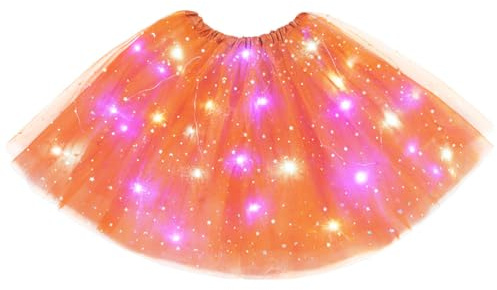 URAQT Jupe Tutu LED pour Femme, Jupe Tulle Femme Adulte Adolescent Parti Ballet Danse Fancy Dress Halloween Costume, Orange