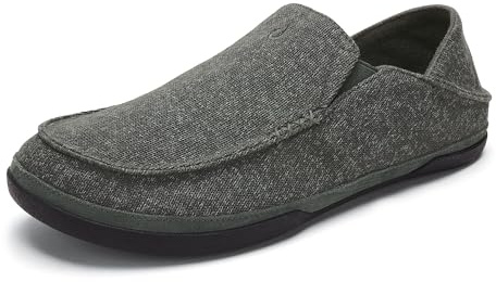 OLUKAI Moloa Hulu Men's Wool-Blend Slippers, Soft & Heathered Knit Slip On Shoes, Suede Leather Foxing, Drop-In Heel Design, Dk Shadow/Dk Shadow, 15