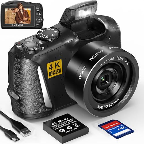Longyi Digitalkamera 4K 48MP Kamera Fotokamera mit 64GB SD Card, 3-Zoll-LCD-Display Vlogging Kamera 1 Akku & Ladegerät, Kompaktkamera Fotoapparat for YouTube Teenagers Anfängerinnen