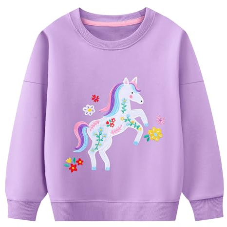 Tokeya Felpa per Bambina Cotone Manica Lunga Pullover 4-5 Anni, Viola