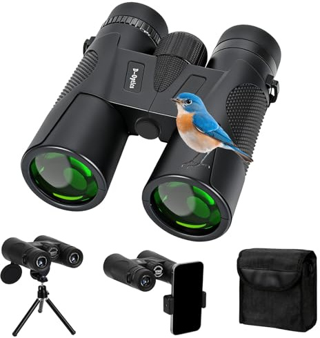 Kujizpu 12 x 42 Prismáticos con Adaptador para Teléfono con Trípode, Binoculares Professionals FMC y Prismas BAK4 Binoculares Potentes Impermeables Vista Grande para Observación de Aves, Senderismo, C