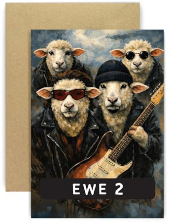 Huxters Funny Birthday Card for Music Lovers Friends - Ewe 2 Sheep Rock Band Music Pun Card - Animal Novelty Gift Idea