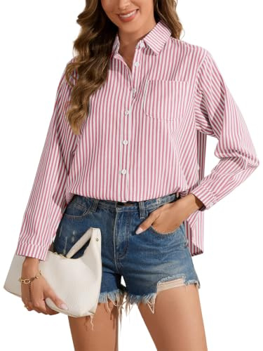 EDOTON Blouse Rayée Femme Manches Longues Décontractée Travail Voyage | Mélange Coton Lin, Chemise à Boutons, Style Bureau Décontracté, Modèle Rayé Multicolore