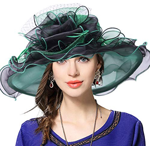 VECRY Women's Church Derby Dress Fascinator Bridal Cap British Tea Party Wedding Hat (Green/Black)