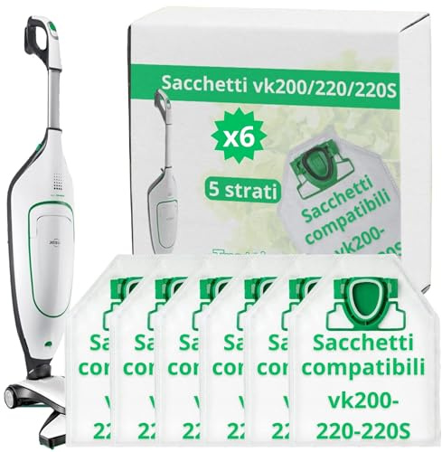 NAMAI - Set di 6 Sacchetti Folletto VK200 e VK220s, Ricambi Compatibili, Microfibra Resistente, Antibatterici, Sacchi Folletto (6 Sacchetti)