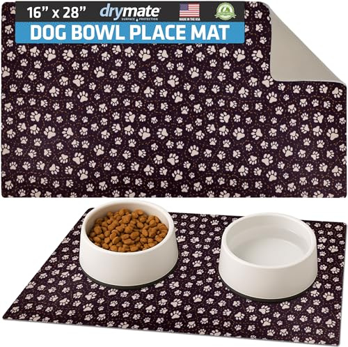 Drymate Set de Table pour gamelle pour Chien et Chat – Tissu Absorbant, Dos imperméable, antidérapant – Lavable en Machine/Durable (fabriqué aux États-Unis) (40,6 x 71,1 cm) (Marron pâle)
